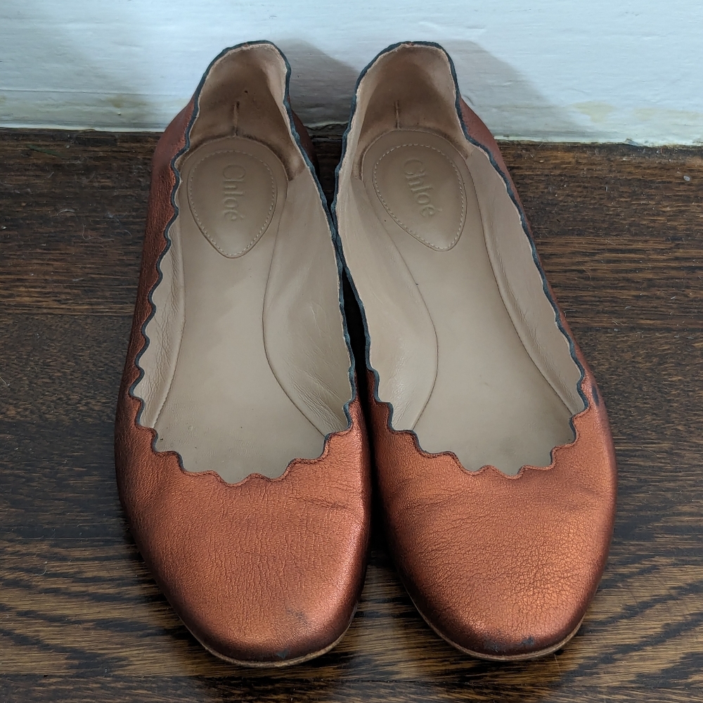 Chloe Lauren flats metallic bronze sz 38